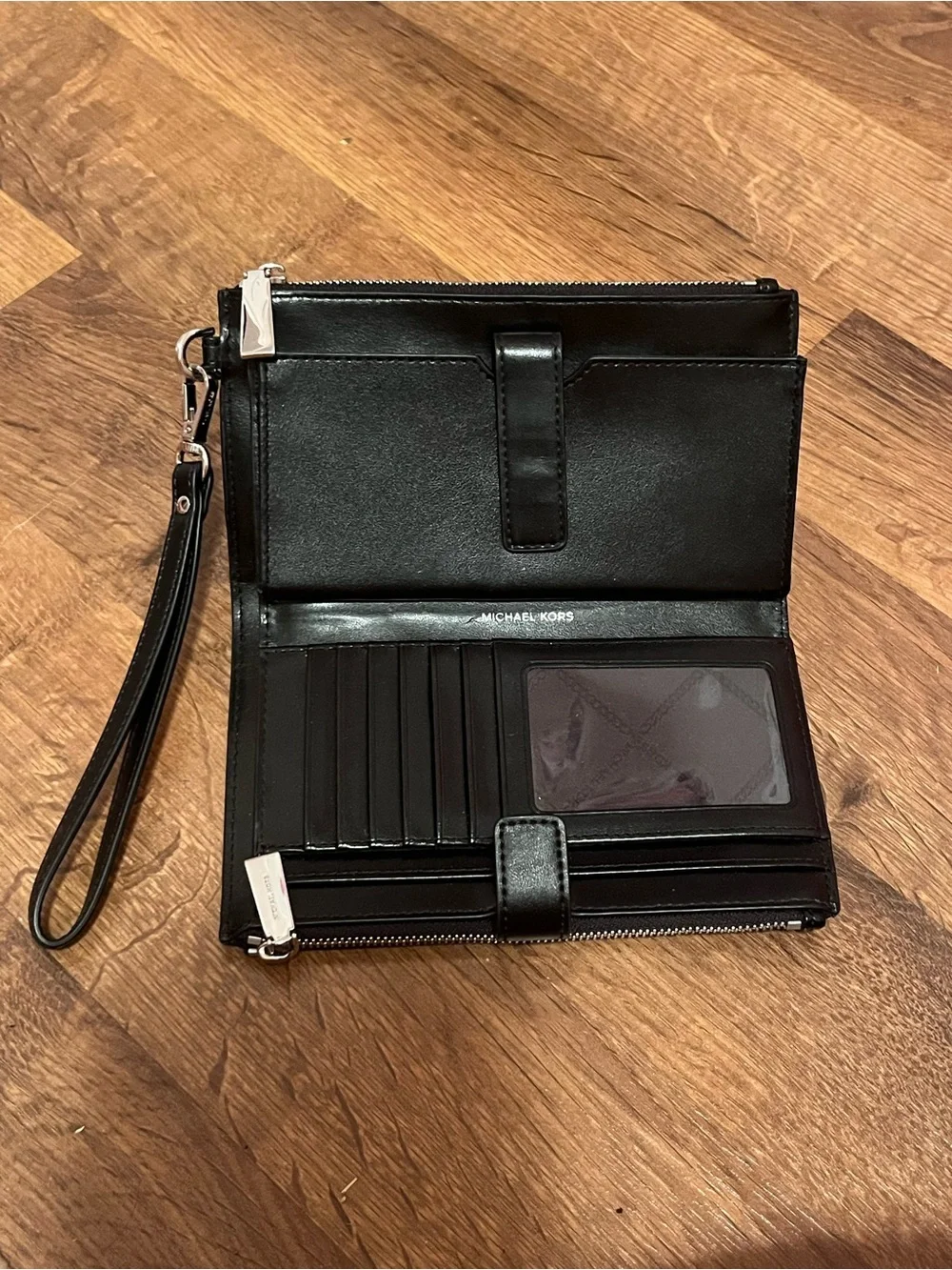 Michael Kors Black Signature Stripe Wristlet